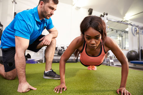 woman training with his coach